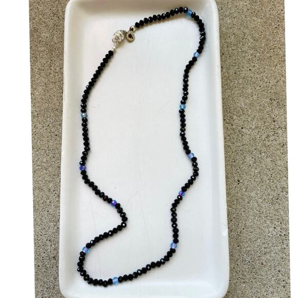 Artisan Made, Black Faceted Stone Necklace, 19", Minimalist, Magnetic Clasp - Picture 2 of 5